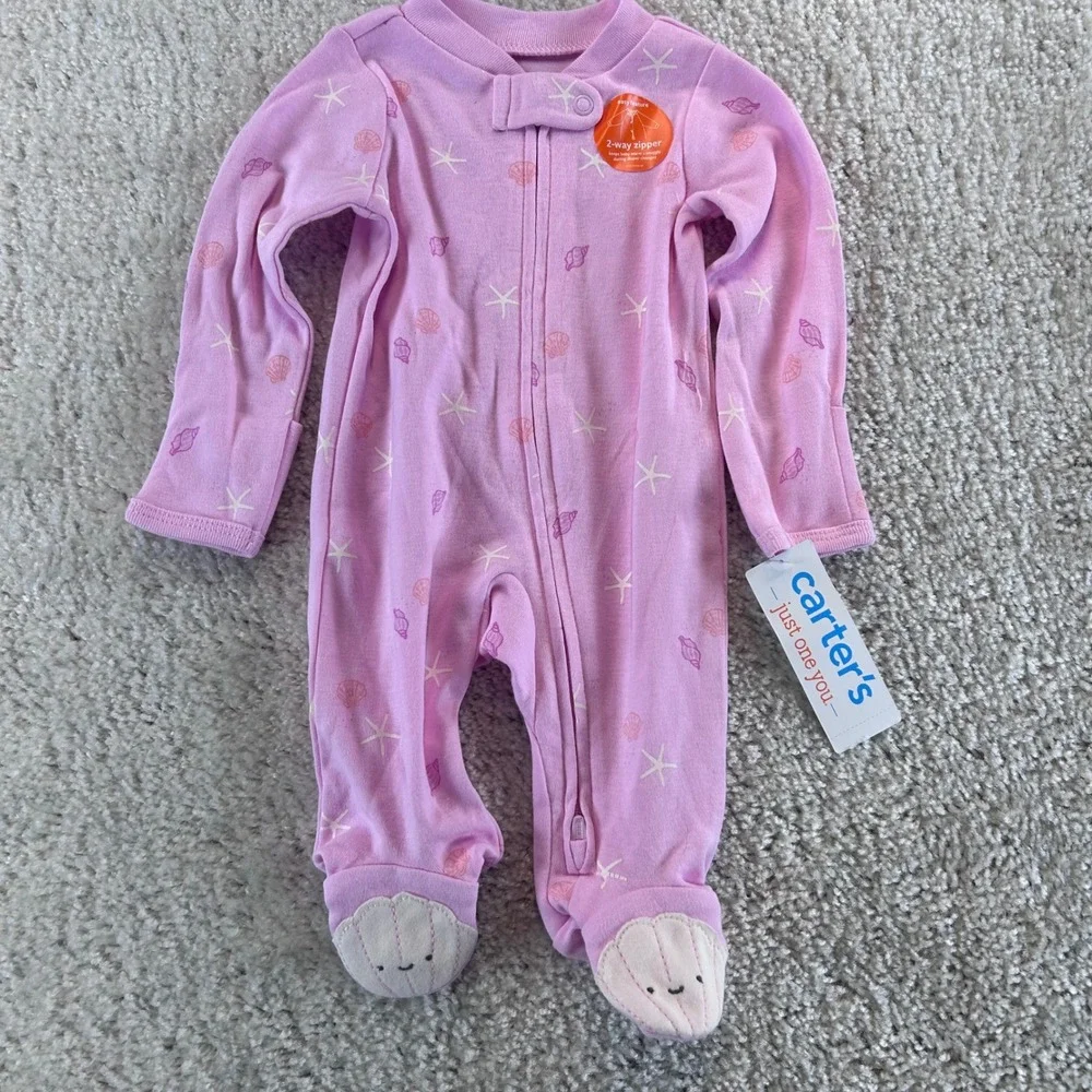 Carters Just One You Newborn Pink Starfish Shell 2-Way Zip Footed Sleep Play